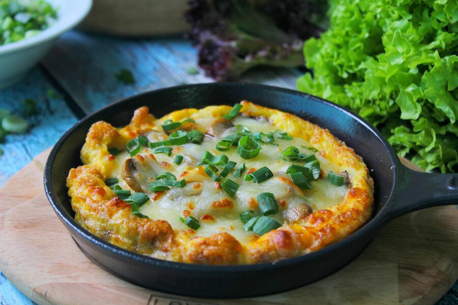 Now, we'll toss our salad after we make our omelet. Heat your pan over medium he