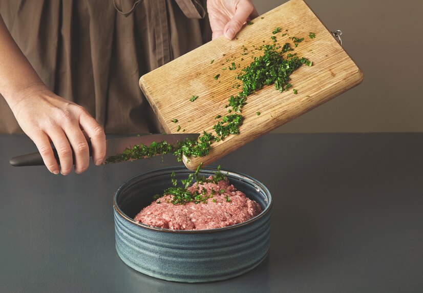 Take your ground beef and cut into portions of 3-4 ounces each